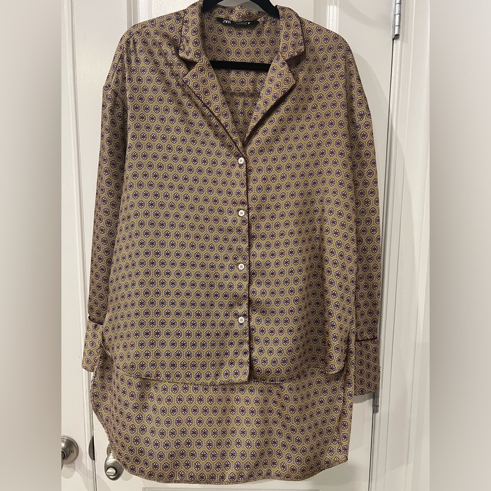 Zara Purple and Gold Patterned Blouse